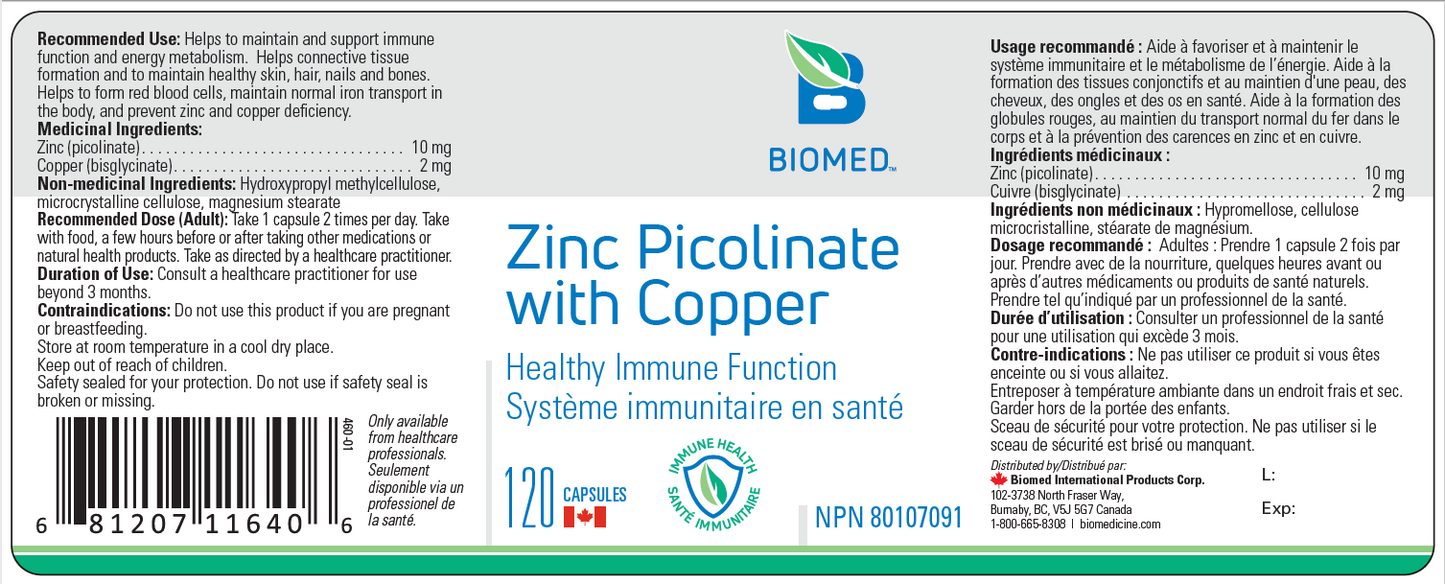 Zinc picolinate avec Cuivre (120 gélules)