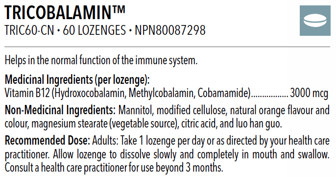Tricobalamin, vitamine B12, 60 lozenges (60 jours)
