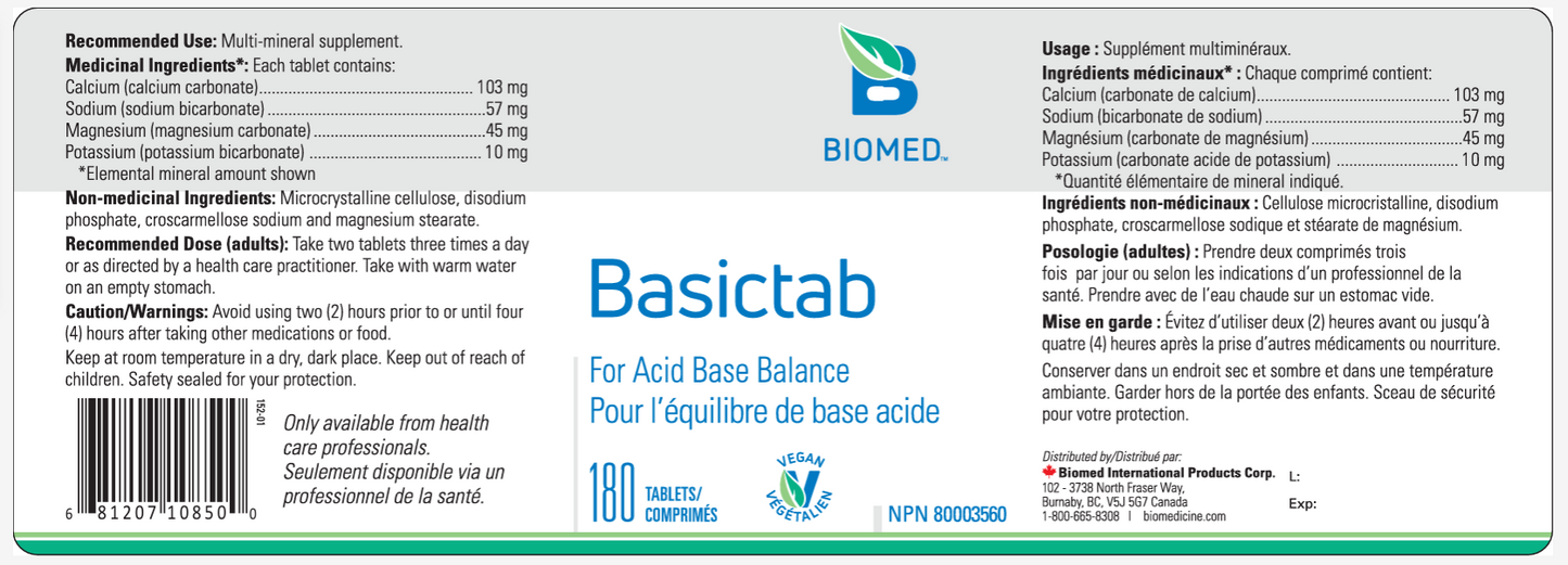Basic Tab (180 caps) Équilibre acido-basique